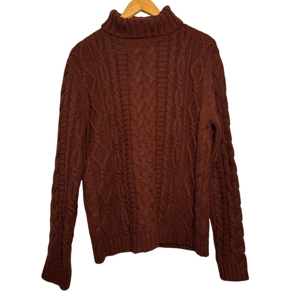 ASOS Design Cable Knit Mock Neck Sweater Chocolate Brown Wool Blend Medium